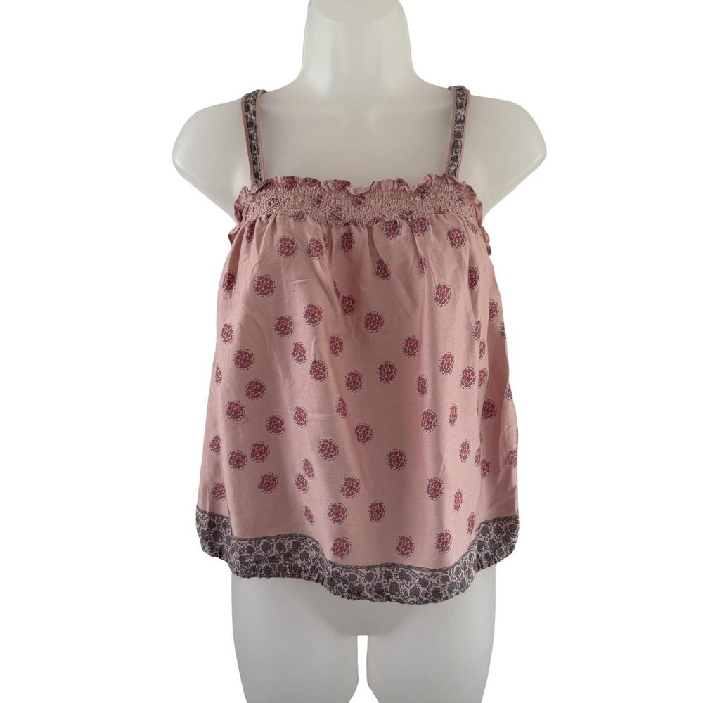 American Eagle Outfitters Tank Top Womens M Pink Floral Smocked Ruffle Boho Cami
